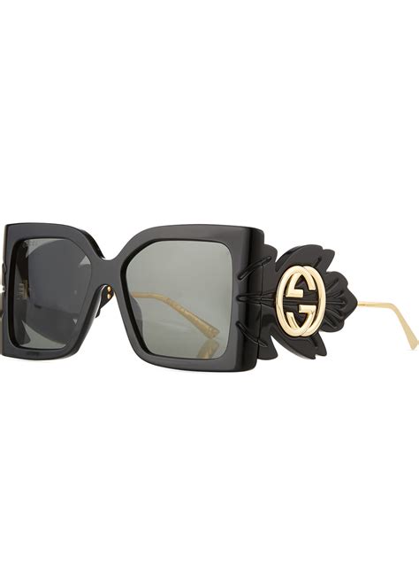 gucci square acetate sunglasses w oversized leaf and gg temples