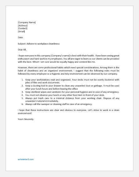 office cleanliness policy letter templates writelettercom