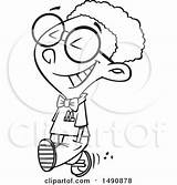 African American Boy Young Nerd Cartoon Illustration Happy Toonaday Clipart Walking Royalty Vector sketch template