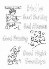 Greetings Colouring Worksheet Worksheets Vocabulary Children sketch template