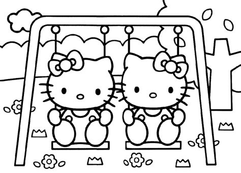 printout cartoon cute  kitty play schooling coloring page