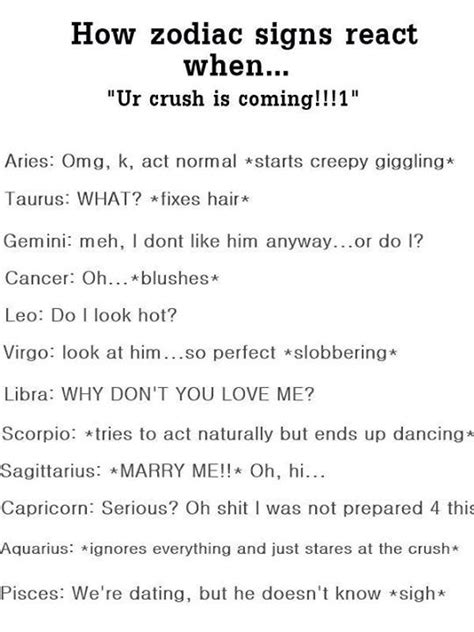 how the signs react to your crush is coming zodiac