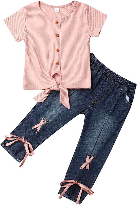 amazoncom psc toddler baby girl jeans outfits set casual solid color