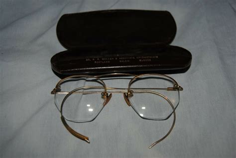 Antique Wire Rim Eyeglasses W Gold Filled Frames In Hardshell Metal