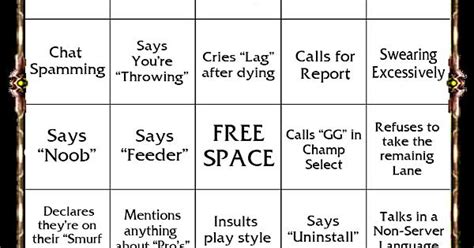 League Of Legends Player Bingo Imgur