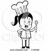 Girl Chef Holding Spoon Clipart Cartoon Cory Thoman Outlined Coloring Vector Small 2021 sketch template