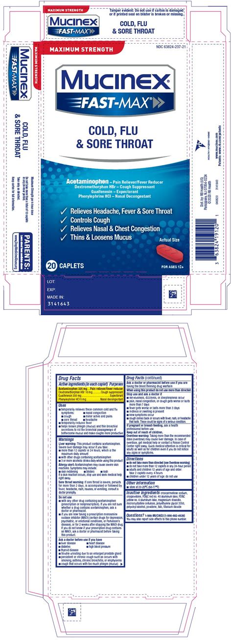 mucinex fast max cold flu  sore throat tablet coated rb health  llc