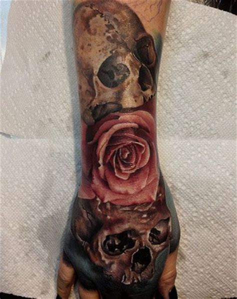 pretty badass skull roses tattoo hand life death beauty morbid badass skulls and