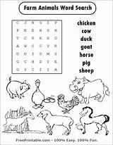 Animals Farm Word Search Animal Print Pages Coloring Printables Farms sketch template