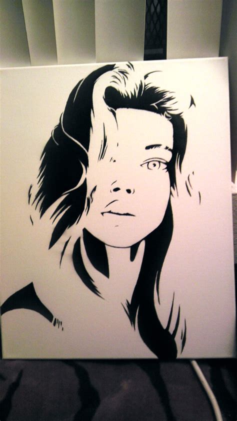 girls face stencil painted  canvas  spoter  deviantart