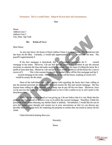 houston texas sample letter  foreclosed home  estate  legal forms