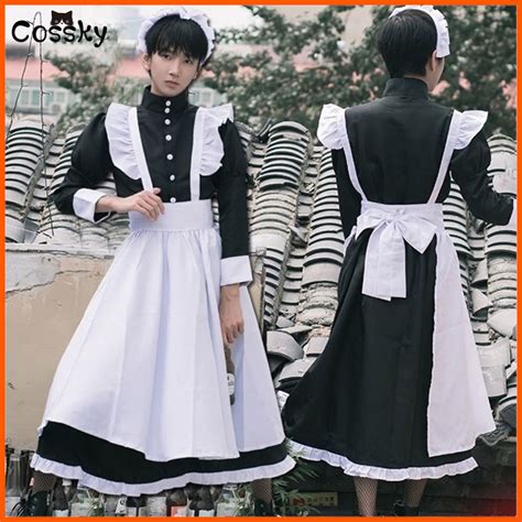 maid outfit men women wear cosplay costume black and white maid clothes