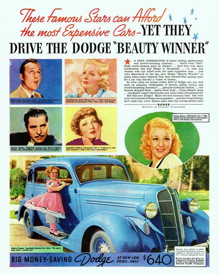 Dodge Beauty Winner 1936 Shirley Temple Mad Men Art