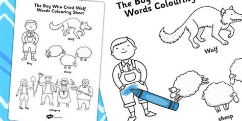 boy  cried wolf words colouring sheet wolf colors boys