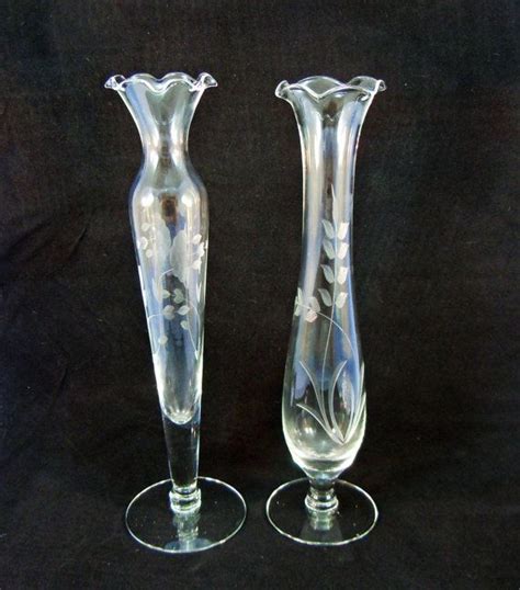Two Etched Glass Bud Vases Vintage Home By Richardsrarityrealm