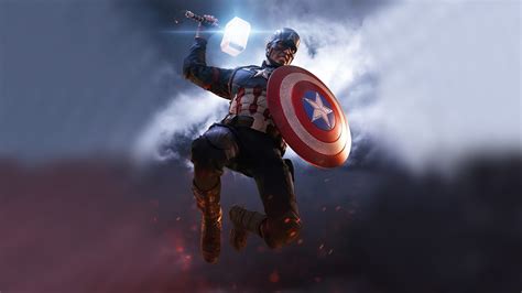 captain america mjolnir artwork  wallpaperhd superheroes wallpapers