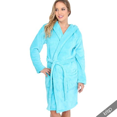 womens soft plain basic dressing gown hooded bath robe nightwear house