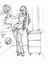 Saree Coloring Pages Colouring Indian Girl Sari sketch template