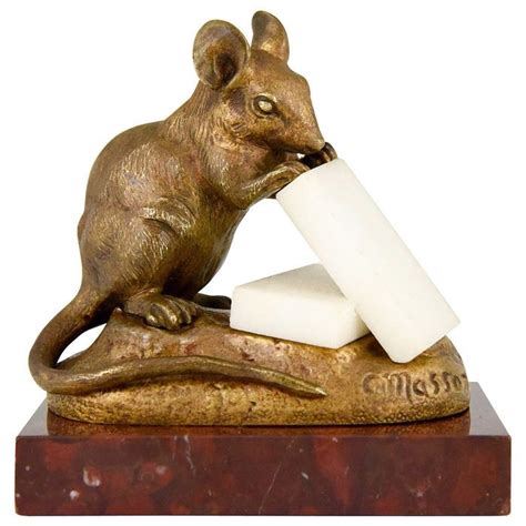 clovis edmond masson   mouse  chunks  cheese patinated bronze sculpture