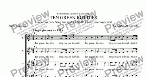 part song ten green bottles humorous part song  choir satb unaccompanied