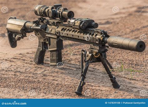 midlenght rifle ar stock photo image  handgun military