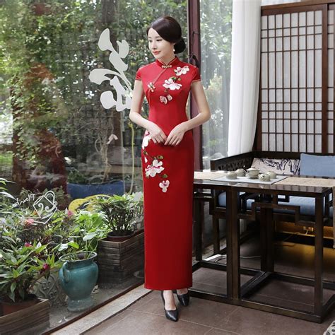 buy fashion 2018 red cheongsam sexy qipao dress women