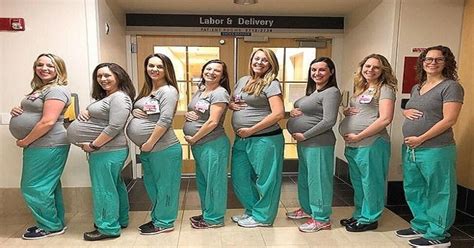 nine nurses working in labour and delivery department of the same