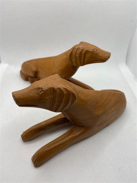pair  hand carved wooden dogs etsy