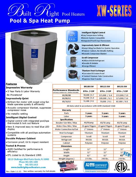 brochure  pool  spa heat pump