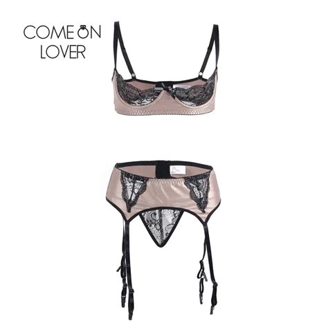 Comeonlover Half Cup Lingerie Garter Set Satin Underwire Sexy Underwear