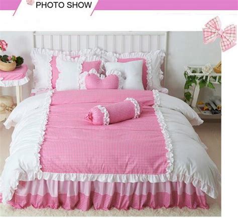 Pink Ruffle Princess Cotton Duvet Cover Wedding Bedding