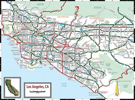 los angeles road map map  los angeles road california usa