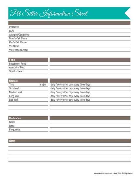 related image pet sitting forms pet care printables pet sitting