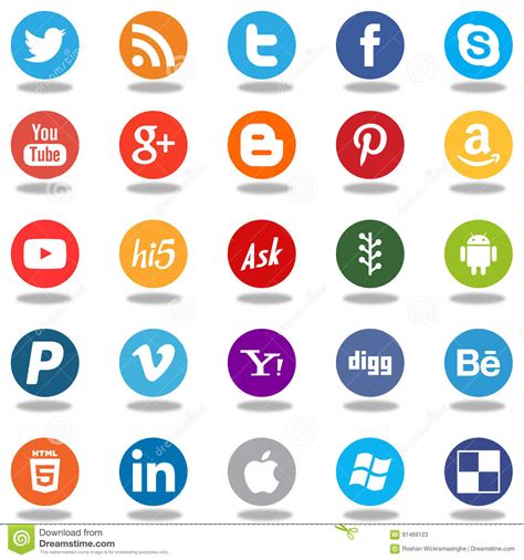 Round Social Media Network App Logo Icons Stock