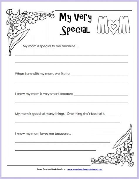 mothers day fill   blank worksheet