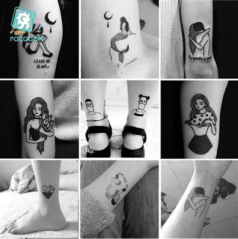 Small Size 6x6cm Different Black Small Couples Tattoos Design Sex Girl
