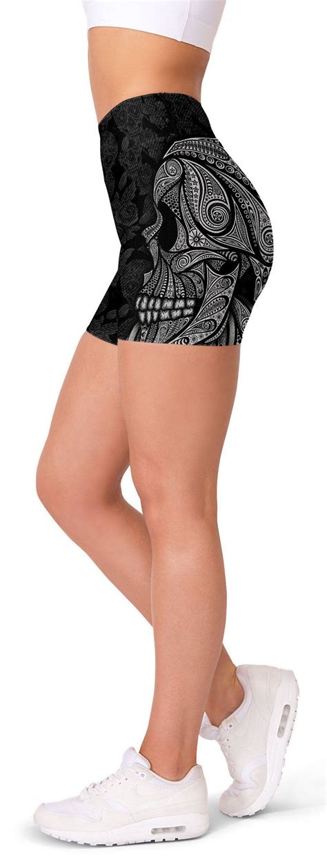 ornamental skull yoga shorts in 2020 yoga shorts girls