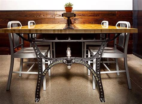 hand crafted  person dining table   vintage cast iron base