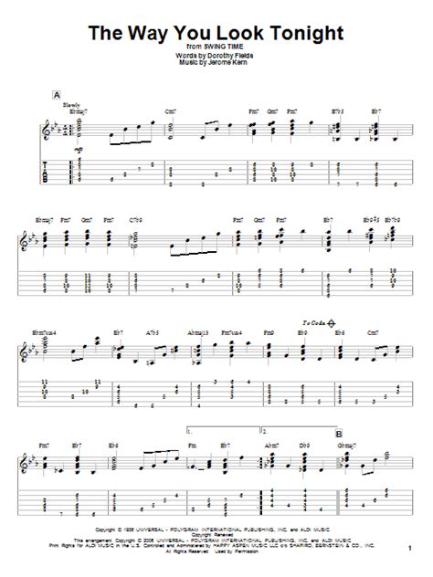 The Way You Look Tonight Sheet Music Jerome Kern Solo Guitar