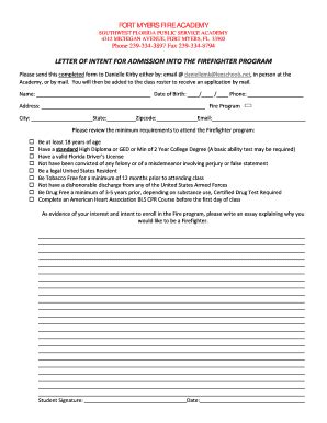 fillable  letter  intent  admission   firefighter