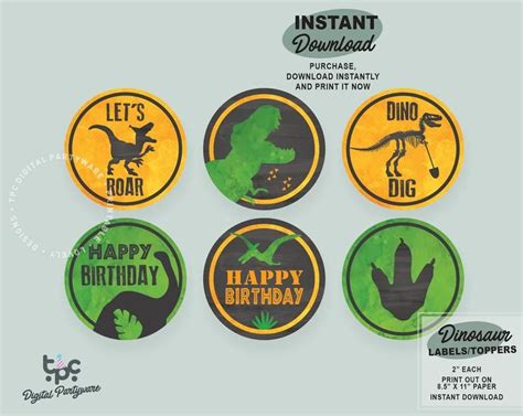 instant  dinosaur labels  inches jurassic labels etsy diy