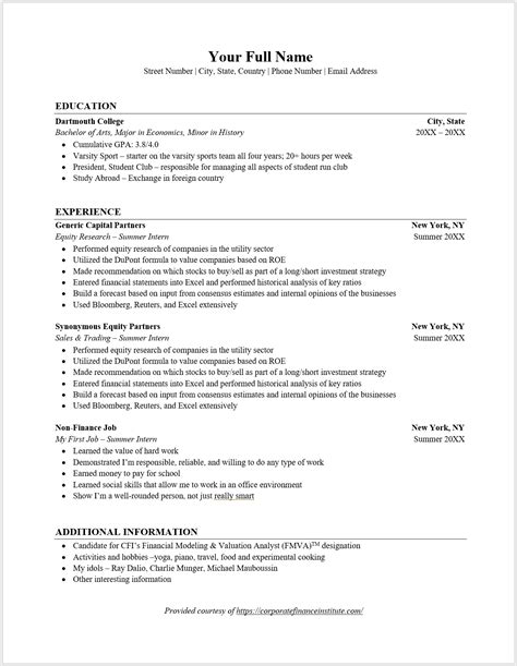 investment banking resume template    include