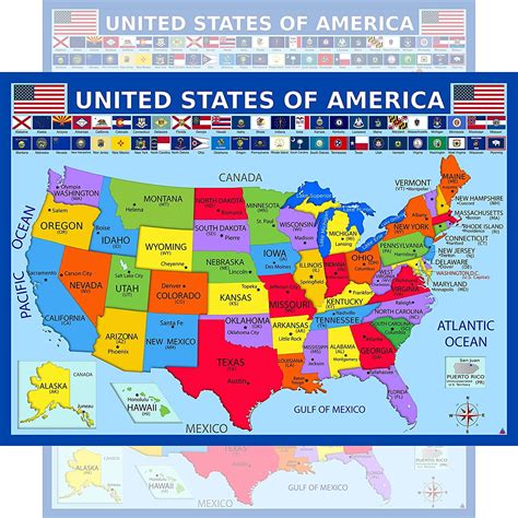everdirect united states map  state flags poster laminated educational poster