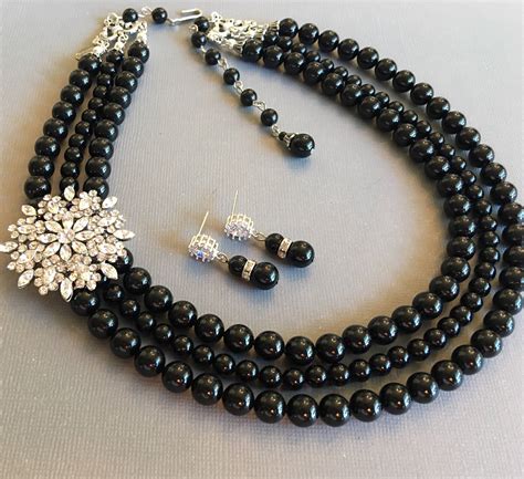 complete jewelry set  black pearl necklace bracelet earrings etsy