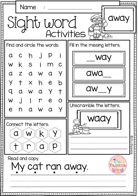 worksheets  kindergarten sight words  kids printable triply