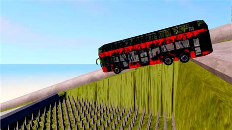 dangerous descent   red bus pit  spikes beamngdrive youtube