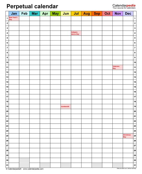 perpetual calendar printable printable templates