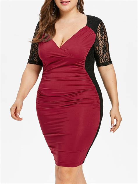 [40 Off] Ruched Lace Insert Plus Size Evening Dress Rosegal