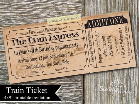 vintage train ticket  printable invitation