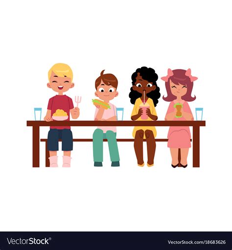 children sitting  table eating  camp vector image